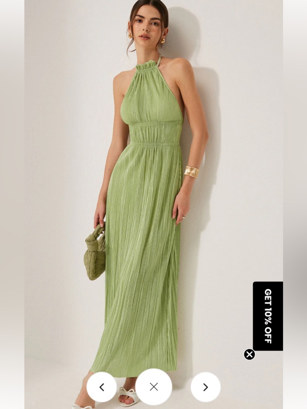 Commense Pleated Halter Backless Dress. Size XS. NWT. GREEN